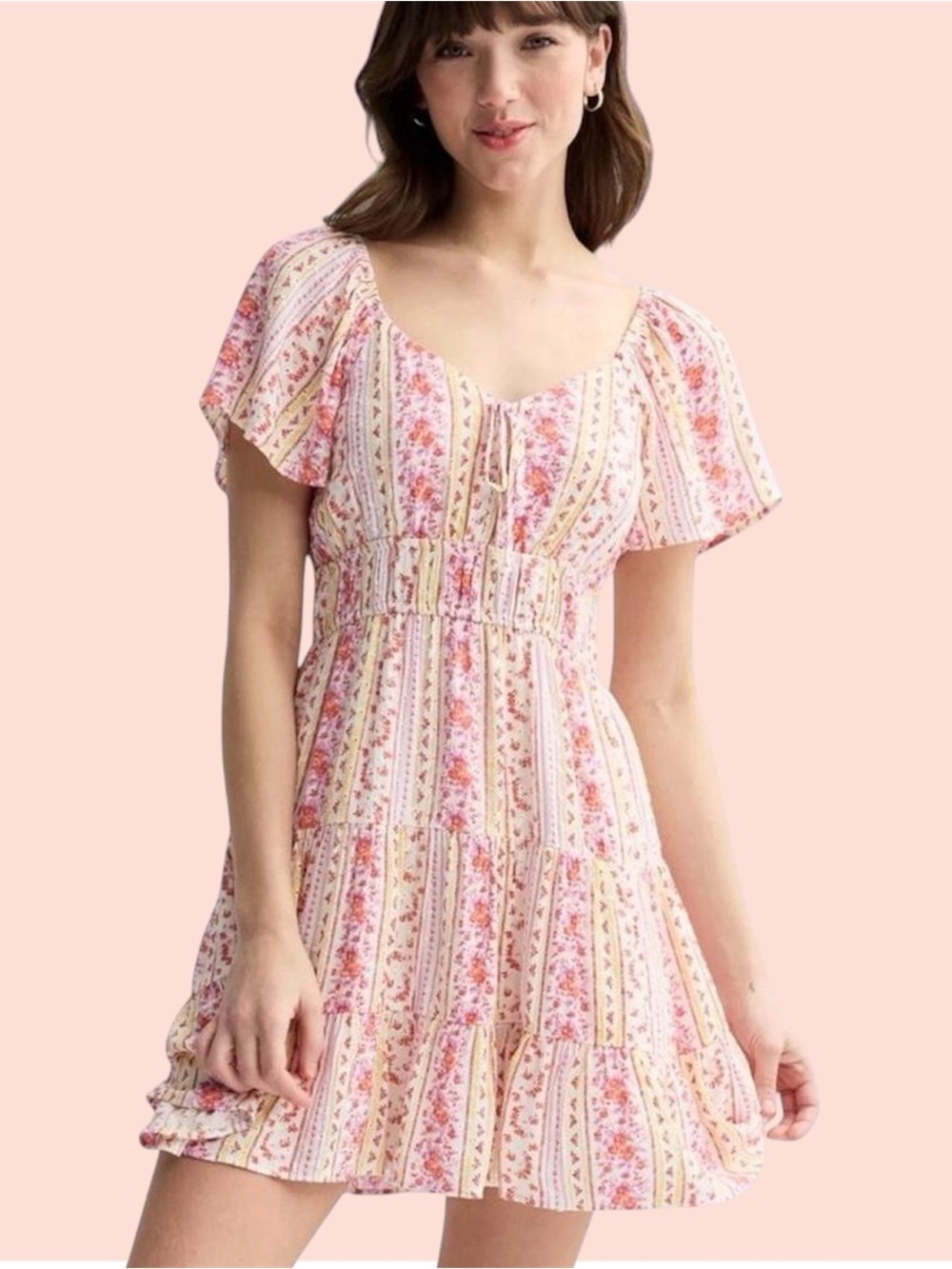 Rewind Pink Floral Tiered Mini Dress